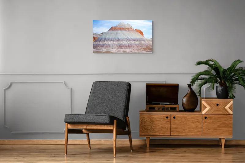 Tablou Canvas, "Roci vălurite în deșertul colorat", Munți, Straturi, Culoare, Deșert, Cer, Linii, Peisaj, Geologie, Forme, Natură, 90 x 50 cm – poza 6