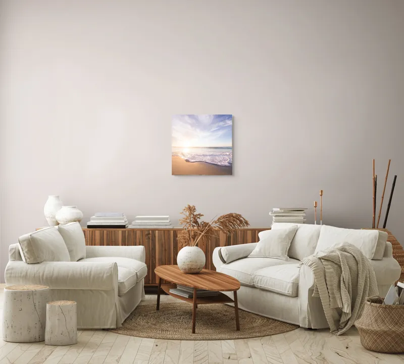 Tablou Canvas, "Răsărit senin pe țărmul mării", Cer, Apus, Valuri, Nisip, Lumină, Ocean, Tranquilitate, Frumusețe, 50 x 50 cm – poza 7