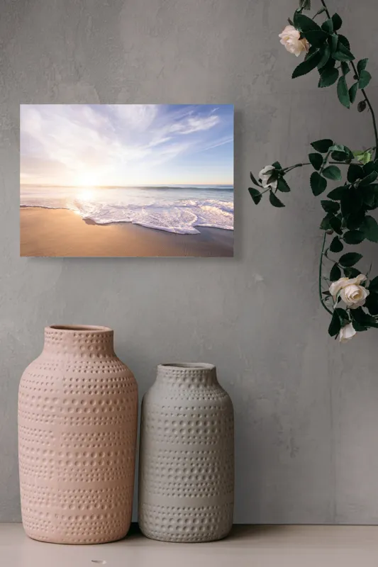 Tablou Canvas, "Răsărit senin pe țărmul mării", Cer, Apus, Valuri, Nisip, Lumină, Ocean, Tranquilitate, Frumusețe, 54 x 39 cm – poza 8