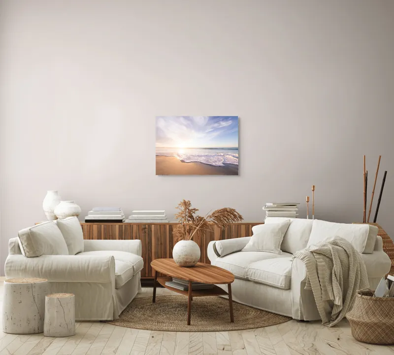 Tablou Canvas, "Răsărit senin pe țărmul mării", Cer, Apus, Valuri, Nisip, Lumină, Ocean, Tranquilitate, Frumusețe, 70 x 50 cm – poza 6