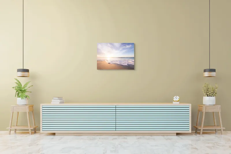 Tablou Canvas, "Răsărit senin pe țărmul mării", Cer, Apus, Valuri, Nisip, Lumină, Ocean, Tranquilitate, Frumusețe, 70 x 50 cm – poza 7
