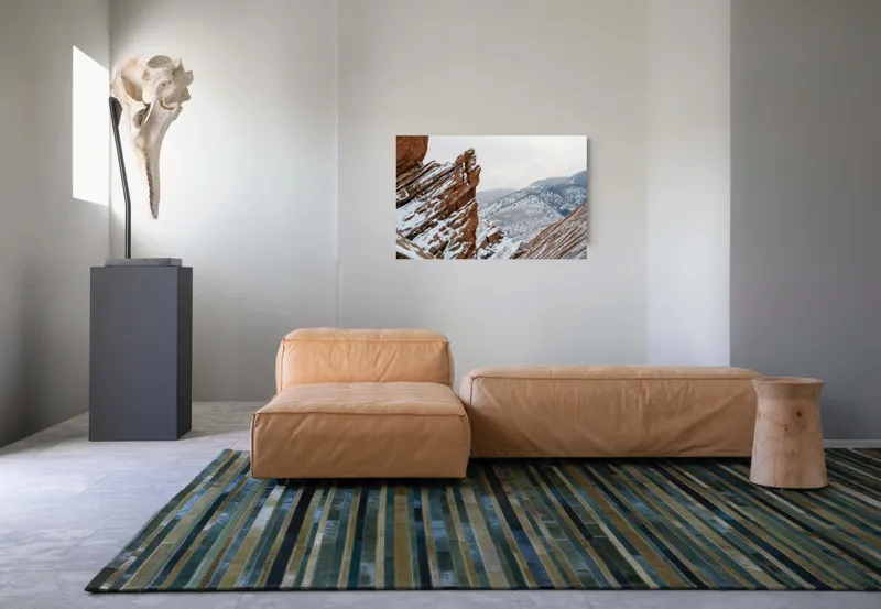Tablou Canvas, "Frumusețea rece a stâncilor roșii", Rocă, Zăpadă, Munte, Cer, Peisaj, Iarnă, Natură, Frig, Pădure, Culoare, 90 x 50 cm – poza 8