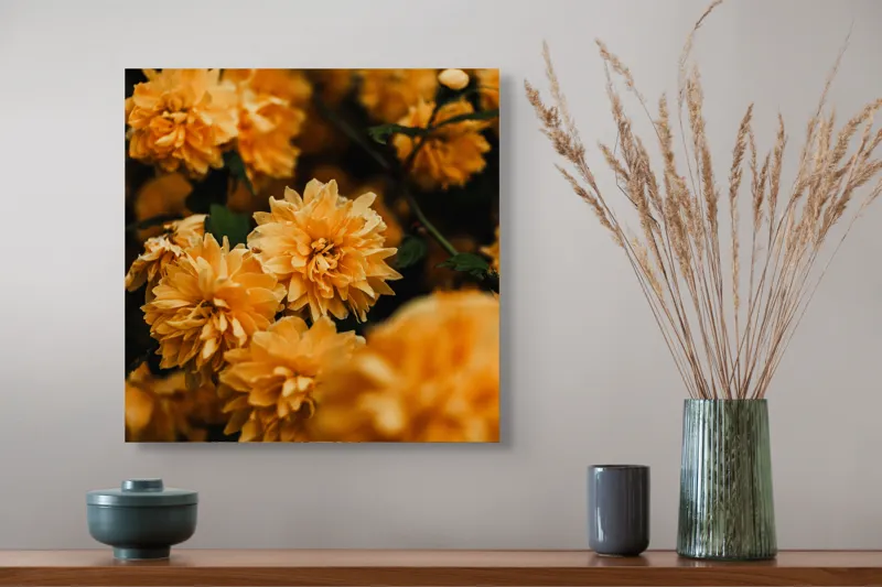 Tablou Canvas, "Flori galbene în grădina soarelui", Flori, Portocalii, Petale, Prospetime, Frumusete, Natura, Delicatete, Plante, Stralucire, Vividitate, 50 x 50 cm – poza 4