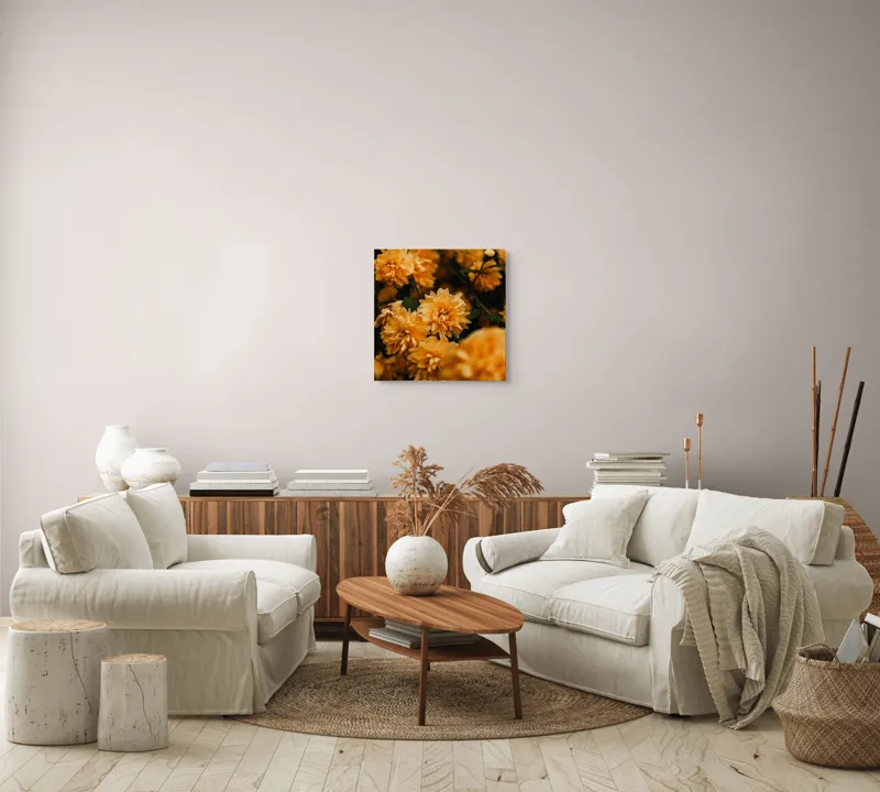 Tablou Canvas, "Flori galbene în grădina soarelui", Flori, Portocalii, Petale, Prospetime, Frumusete, Natura, Delicatete, Plante, Stralucire, Vividitate, 50 x 50 cm – poza 7