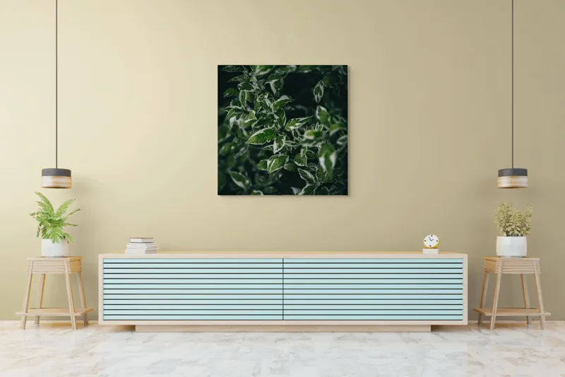 Tablou Canvas, "Frumusețea ascunsă a naturii verzi", Frunze, Verde, Întuneric, Textură, Natură, Contrast, Eleganță, Umbră, Detaliu, Variație, 100 x 100 cm – poza 5