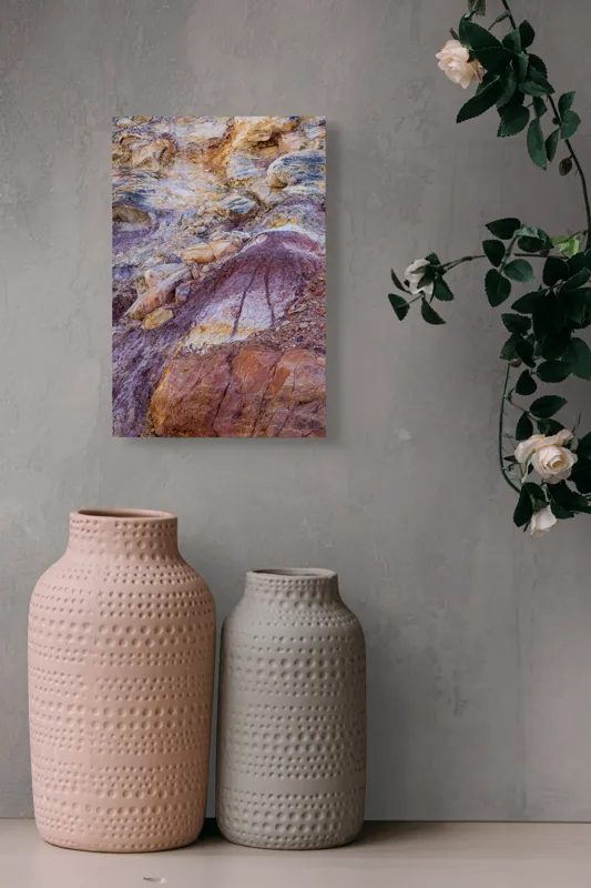 Tablou Canvas, "Peisaj colorat de stânci erodate", Pietre, Straturi, Colorate, Texturi, Naturale, Geologie, Pământ, Relief, Timp, Eroziune, 26 x 39 cm – poza 6