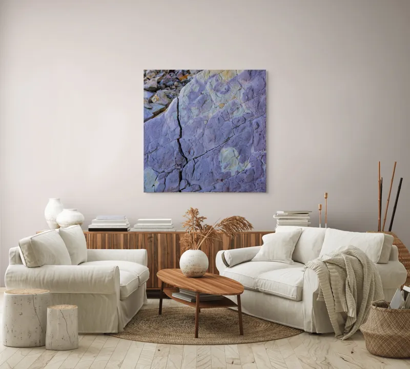 Tablou Canvas, "Reflexii de lumină pe stâncă gri", Pietre, Crăpături, Textură, Roci, Nuanțe, Natură, Superficie, Stratificare, 100 x 100 cm – poza 3