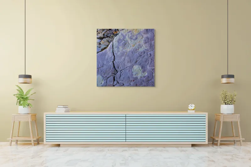 Tablou Canvas, "Reflexii de lumină pe stâncă gri", Pietre, Crăpături, Textură, Roci, Nuanțe, Natură, Superficie, Stratificare, 100 x 100 cm – poza 5