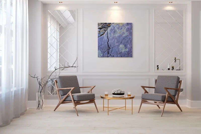Tablou Canvas, "Reflexii de lumină pe stâncă gri", Pietre, Crăpături, Textură, Roci, Nuanțe, Natură, Superficie, Stratificare, 100 x 100 cm – poza 7