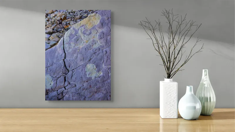 Tablou Canvas, "Reflexii de lumină pe stâncă gri", Pietre, Crăpături, Textură, Roci, Nuanțe, Natură, Superficie, Stratificare, 39 x 54 cm – poza 4