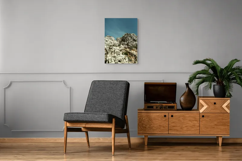 Tablou Canvas, "Culmile stâncoase sub cerul albastru", Stânci, Cer, Verdeață, Rugozitate, Înălțime, 50 x 70 cm – poza 8