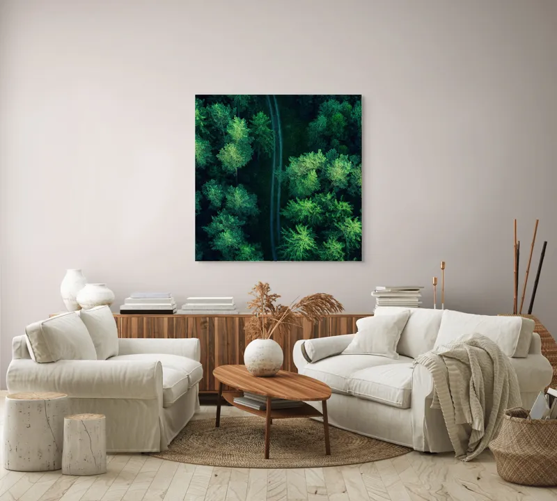 Tablou Canvas, "Cărare șerpuită prin codrul verde", Pădure, Potecă, Verdeață, Aer, Mister, Natură, Secrete, Frumusețe, 100 x 100 cm – poza 3