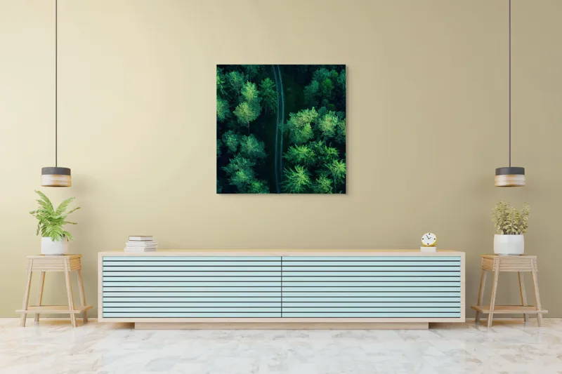 Tablou Canvas, "Cărare șerpuită prin codrul verde", Pădure, Potecă, Verdeață, Aer, Mister, Natură, Secrete, Frumusețe, 100 x 100 cm – poza 5
