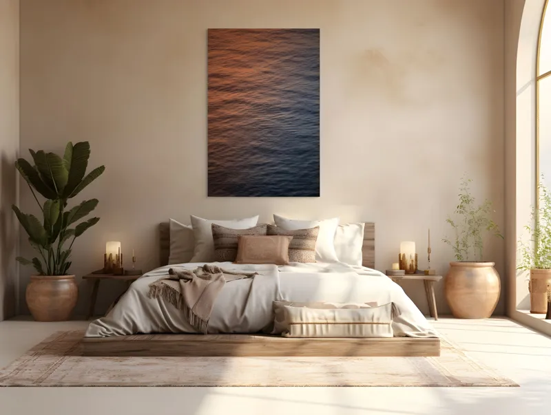 Tablou Canvas, "Apus oglindit pe valuri liniștite", Apus, Calm, Oglindire, Valuri, Cercul, Reflecție, Armonie, Liniște, Apă, Serenitate, 100 x 150 cm – poza 3