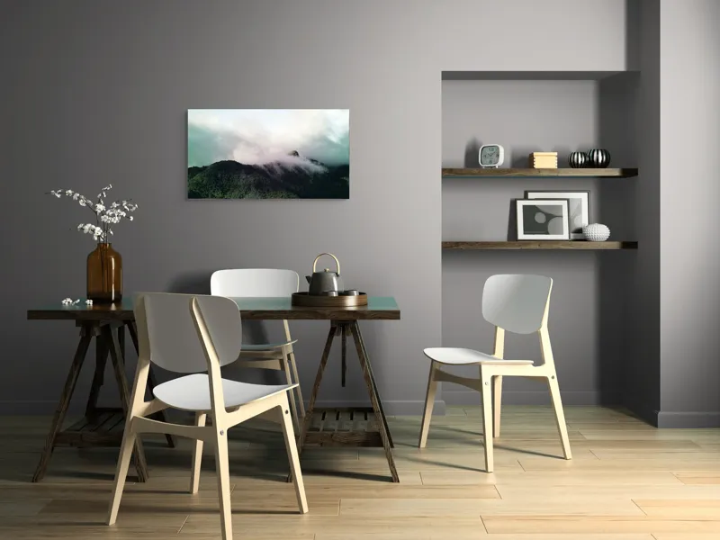 Tablou Canvas, "Norii dansează peste munți verzi", Nor, Vârf, Pădure, Ceață, Verde, Cer, Natură, Lumină, 90 x 50 cm – poza 3