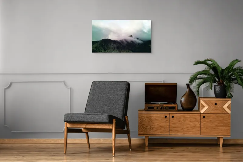 Tablou Canvas, "Norii dansează peste munți verzi", Nor, Vârf, Pădure, Ceață, Verde, Cer, Natură, Lumină, 90 x 50 cm – poza 6