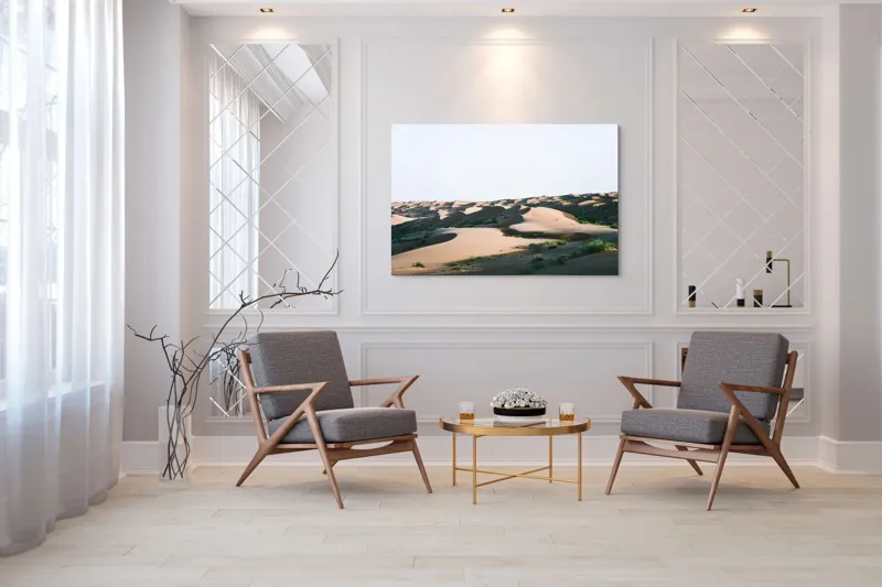 Tablou Canvas, "Valuri de nisip în deșertul arid", Deșert, Dune, Nisip, Umbre, Lumină, Vegetație, Pustiu, Peisaj, Seară, Solitudine, 150 x 100 cm – poza 7