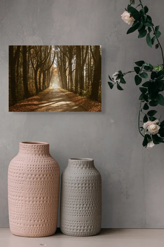 Tablou Canvas, "Drumul pădurii în lumina dimineții", Toamnă, Alee, Copaci, Lumină, Frunze, Drum, Natură, Mister, Umbre, Călătorie, 54 x 39 cm – poza 8