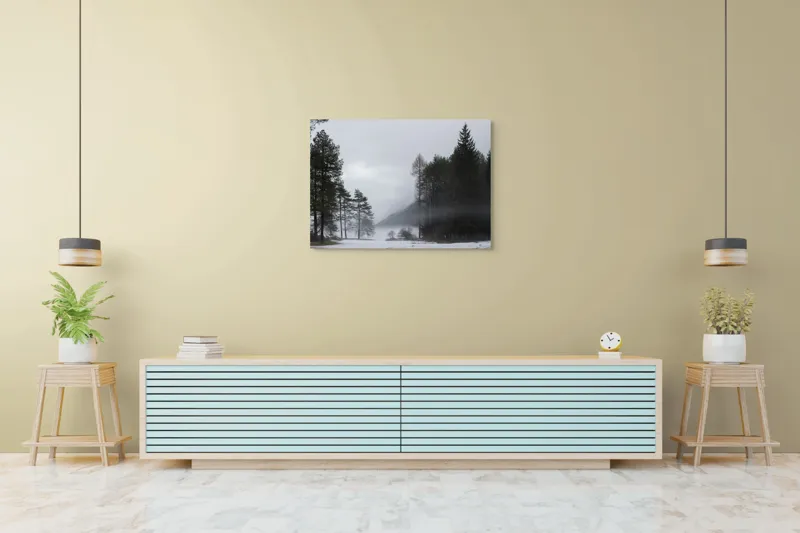 Tablou Canvas, "Peisaj de iarnă cu ceață misterioasă", Nor, Brazi, Iarnă, Ceață, Peisaj, Pădure, Munți, Cer, Liniște, Răcoare, 100 x 70 cm – poza 4