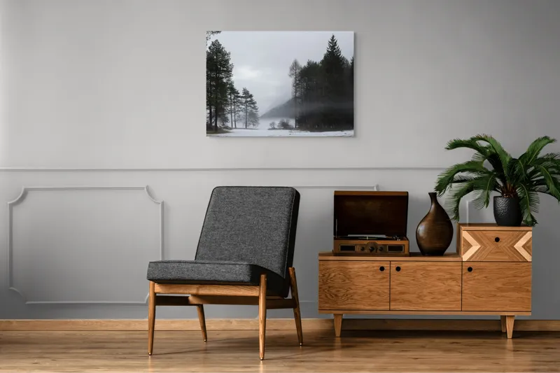 Tablou Canvas, "Peisaj de iarnă cu ceață misterioasă", Nor, Brazi, Iarnă, Ceață, Peisaj, Pădure, Munți, Cer, Liniște, Răcoare, 100 x 70 cm – poza 8