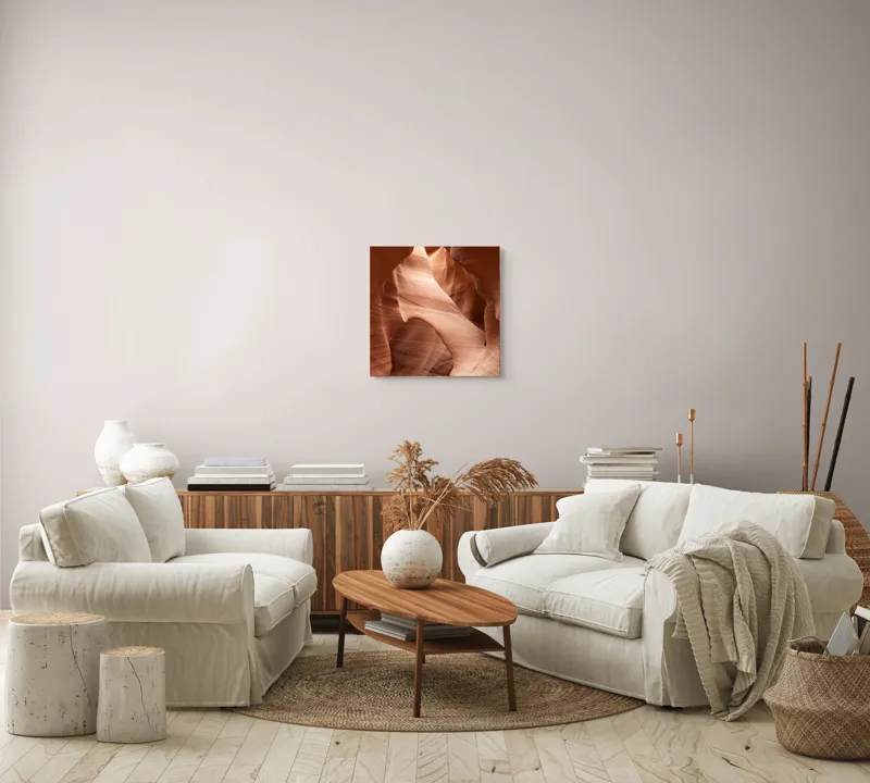Tablou Canvas, "Dansul luminii printre stânci roșii", Curbe, Lumini, Umbre, Texturi, Nisip, Roci, Culoare, Forme, Eroziune, Valuri, 50 x 50 cm – poza 7