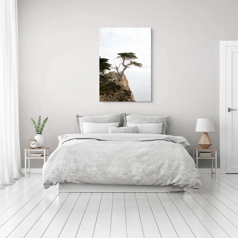 Tablou Canvas, "Arbore solitar pe stâncă marină", Copac, Stâncă, Ocean, Cer, Vânt, Natură, Singurătate, Libertate, 70 x 100 cm – poza 3