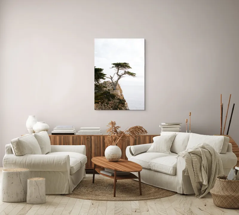 Tablou Canvas, "Arbore solitar pe stâncă marină", Copac, Stâncă, Ocean, Cer, Vânt, Natură, Singurătate, Libertate, 70 x 100 cm – poza 4
