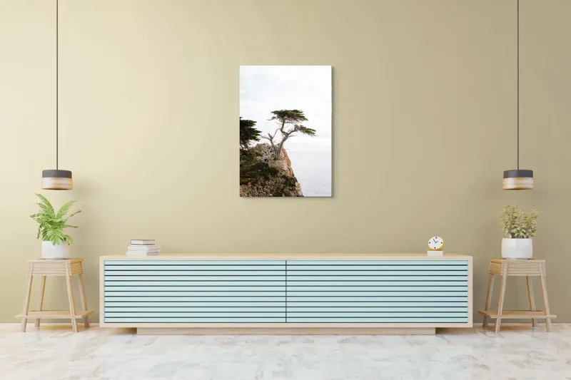 Tablou Canvas, "Arbore solitar pe stâncă marină", Copac, Stâncă, Ocean, Cer, Vânt, Natură, Singurătate, Libertate, 70 x 100 cm – poza 5