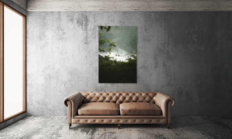 Tablou Canvas, "Priveliște de pe stânca înaltă", Frunziș, Stânci, Valuri, Apă, Verde, Spumă, Margină, Natură, 100 x 150 cm – poza 6