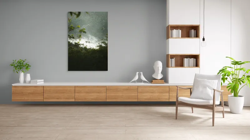 Tablou Canvas, "Priveliște de pe stânca înaltă", Frunziș, Stânci, Valuri, Apă, Verde, Spumă, Margină, Natură, 100 x 150 cm – poza 8