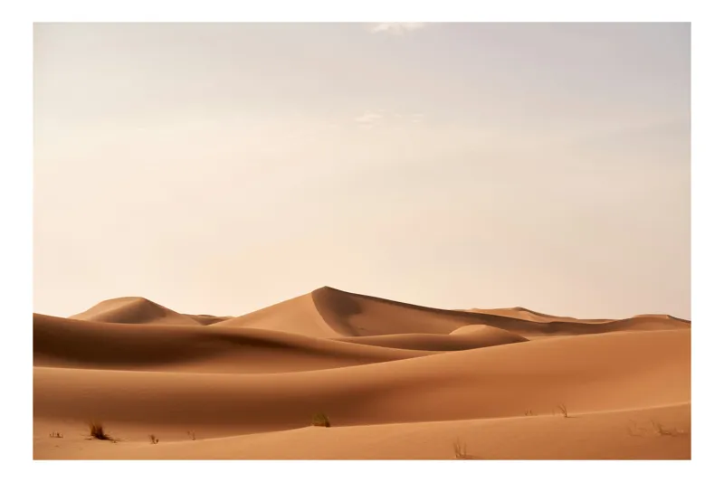 Tablou Canvas, "Exercițiul liniștii în deșert", Dune, Nisip, Căldură, Liniște, Deșert, Cer, Orizont, 100 x 70 cm
