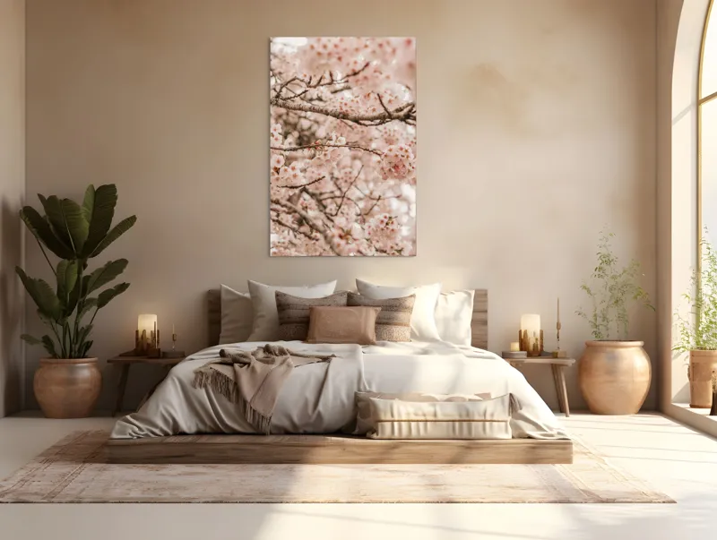 Tablou Canvas, "Floarea cireșului sub cerul primăverii", Flori, Cireș, Roz, Primăvară, Crengi, Natură, Delicat, Înfloresc, 100 x 150 cm – poza 3