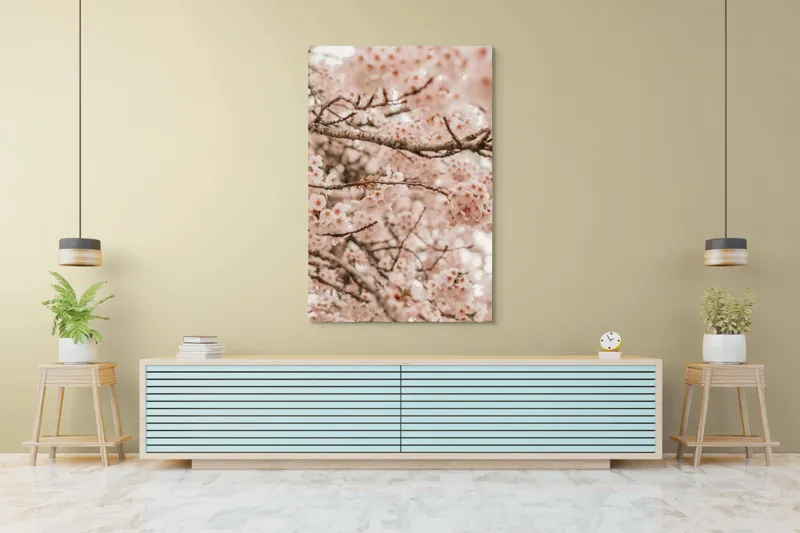 Tablou Canvas, "Floarea cireșului sub cerul primăverii", Flori, Cireș, Roz, Primăvară, Crengi, Natură, Delicat, Înfloresc, 100 x 150 cm – poza 4
