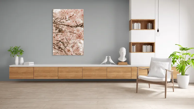 Tablou Canvas, "Floarea cireșului sub cerul primăverii", Flori, Cireș, Roz, Primăvară, Crengi, Natură, Delicat, Înfloresc, 100 x 150 cm – poza 8