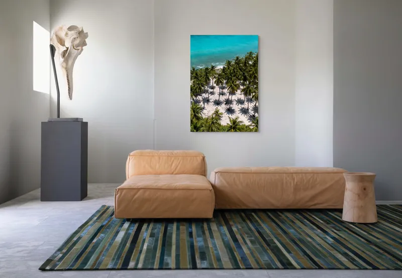 Tablou Canvas, "Umbrele palmierilor pe nisip alb", Ocean, Nisip, Palmieri, Umbre, Tropical, Albastru, Valuri, Soare, Paradis, Vacanță, 70 x 100 cm – poza 7