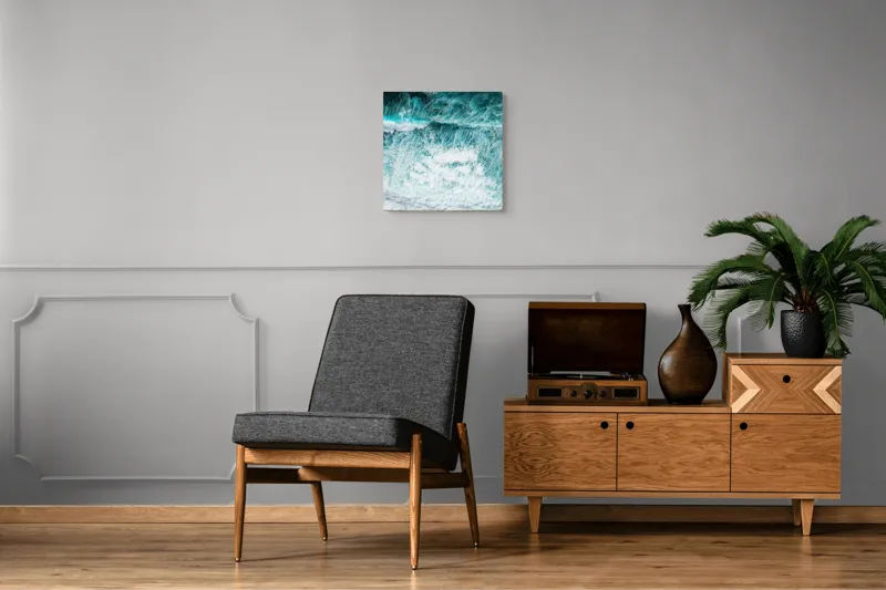 Tablou Canvas, "Valurile mării în dans turcoaz", Valuri, Spumă, Azuriu, Turcoaz, Învolburare, Ocean, Energie, Natură, 50 x 50 cm – poza 6