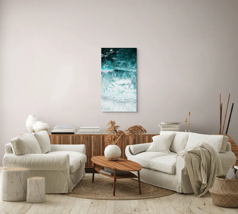 Tablou Canvas, "Valurile mării în dans turcoaz", Valuri, Spumă, Azuriu, Turcoaz, Învolburare, Ocean, Energie, Natură, 50 x 90 cm – poza 7