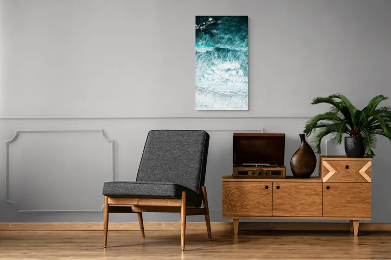 Tablou Canvas, "Valurile mării în dans turcoaz", Valuri, Spumă, Azuriu, Turcoaz, Învolburare, Ocean, Energie, Natură, 50 x 90 cm – poza 8