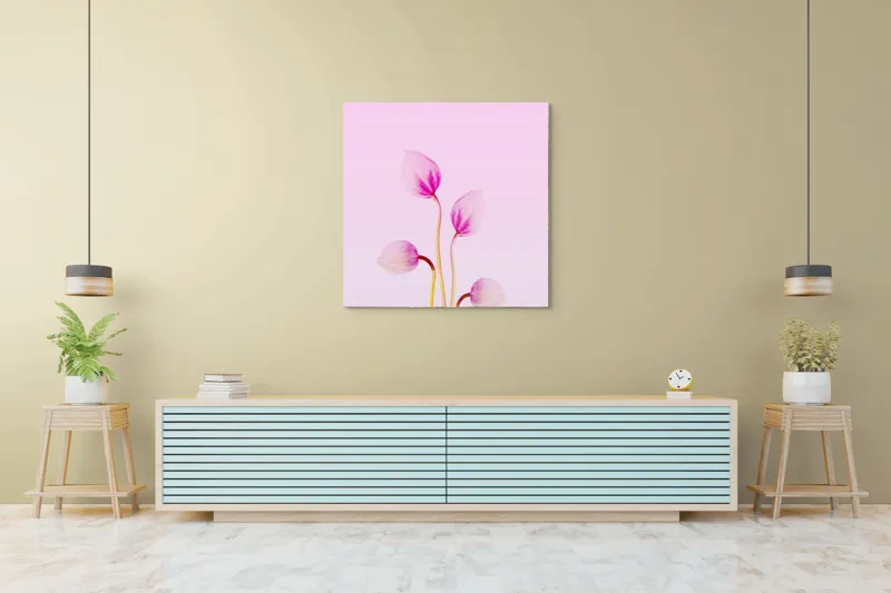 Tablou Canvas, "Corole roz spre lumina dimineții", Floare, Grație, Delicatețe, Pastel, Subtilitate, Artă, Natură, Simplitate, 100 x 100 cm – poza 5