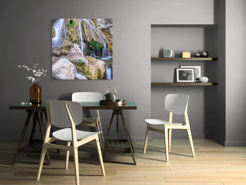 Tablou Canvas, "Cascada peste stânci și mușchi verde", Cascade, Piatre, Apa, Vegetație, Natură, Flux, Seninătate, Răcoros, Pitoresc, Întinerire, 100 x 100 cm – poza 6