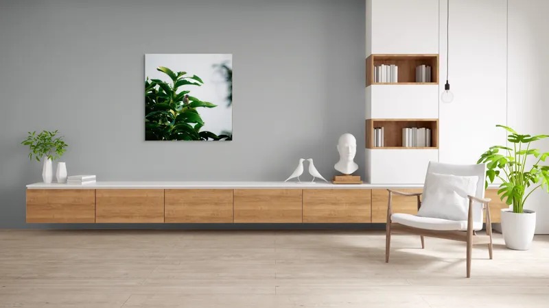 Tablou Canvas, "Pasărea singuratică pe ramura verde", Frunziș, Pasăre, Cer, Natural, Verde, Lucios, Solitar, Răsărit, Libertate, Armonie, 100 x 100 cm – poza 8