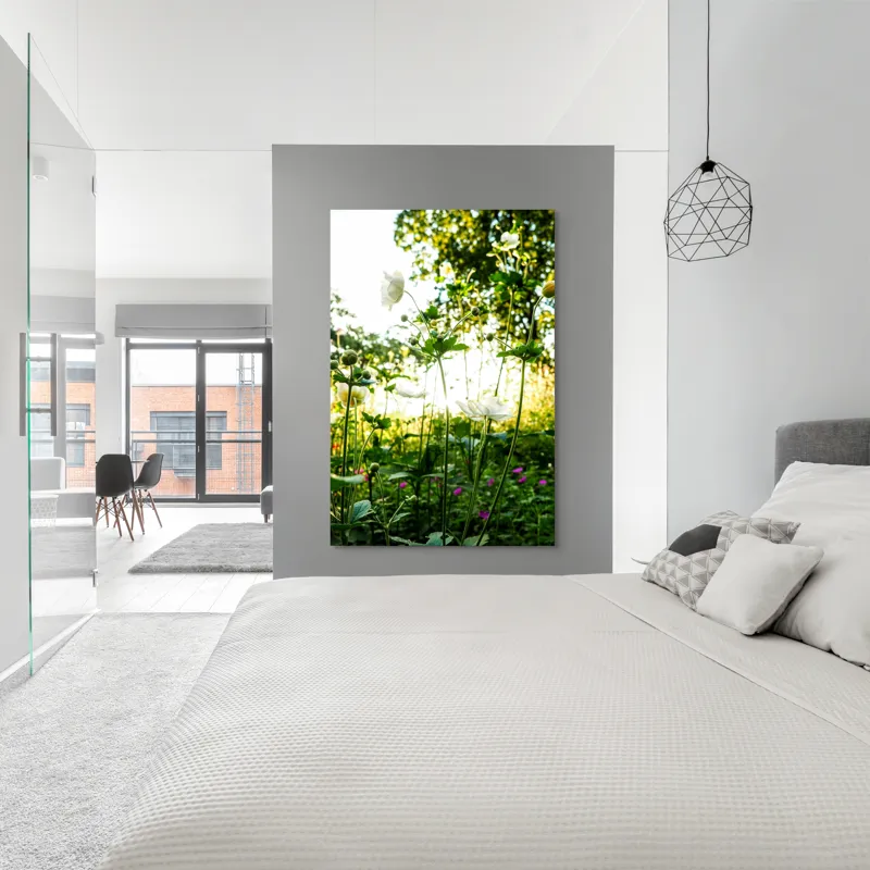 Tablou Canvas, "Flori albe în lumină de vară", Flori, Soare, Natură, Verdeață, Luminozitate, Delicatețe, Încântare, Frumusețe, 100 x 150 cm – poza 5