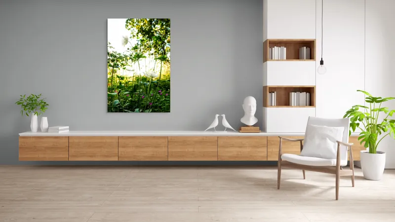 Tablou Canvas, "Flori albe în lumină de vară", Flori, Soare, Natură, Verdeață, Luminozitate, Delicatețe, Încântare, Frumusețe, 100 x 150 cm – poza 8