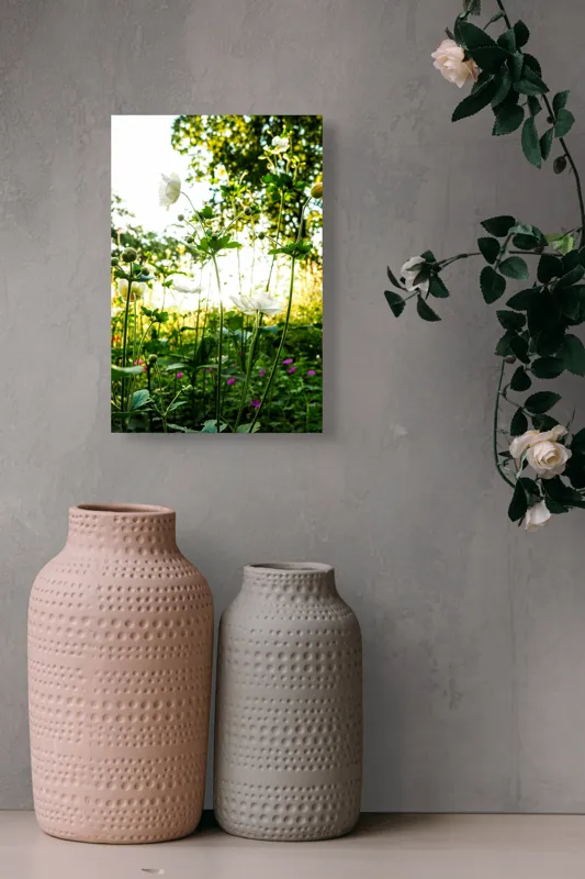 Tablou Canvas, "Flori albe în lumină de vară", Flori, Soare, Natură, Verdeață, Luminozitate, Delicatețe, Încântare, Frumusețe, 26 x 39 cm – poza 6