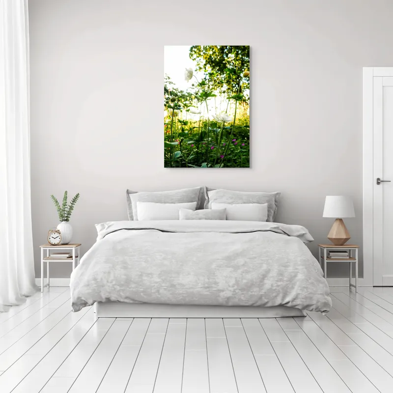 Tablou Canvas, "Flori albe în lumină de vară", Flori, Soare, Natură, Verdeață, Luminozitate, Delicatețe, Încântare, Frumusețe, 70 x 100 cm – poza 3