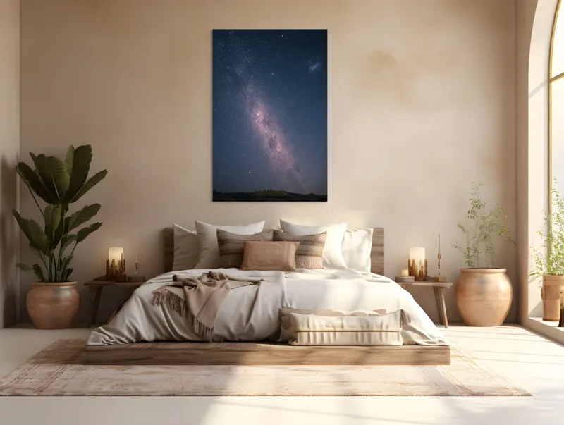 Tablou Canvas, "Calea Lactee pe cerul nopții", Stele, Galaxie, Cer, Noapte, Univers, Strălucire, Mister, Infinit, Lumină, Constelații, 100 x 150 cm – poza 3