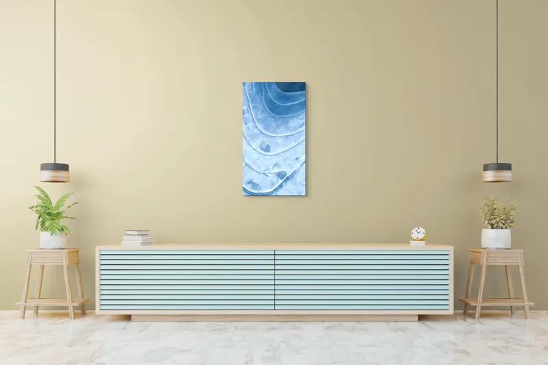 Tablou Canvas, "Straturi translucide de gheață albastră", Straturi, Texturi, Albastru, Gheață, Organic, Linii, Abstracție, Frig, Strălucire, Unde, 50 x 90 cm – poza 6