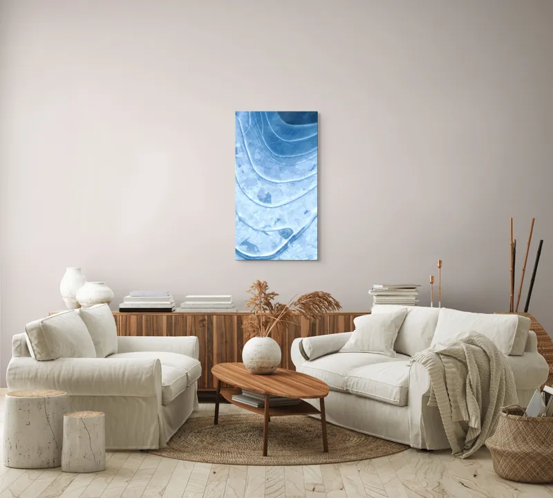 Tablou Canvas, "Straturi translucide de gheață albastră", Straturi, Texturi, Albastru, Gheață, Organic, Linii, Abstracție, Frig, Strălucire, Unde, 50 x 90 cm – poza 7