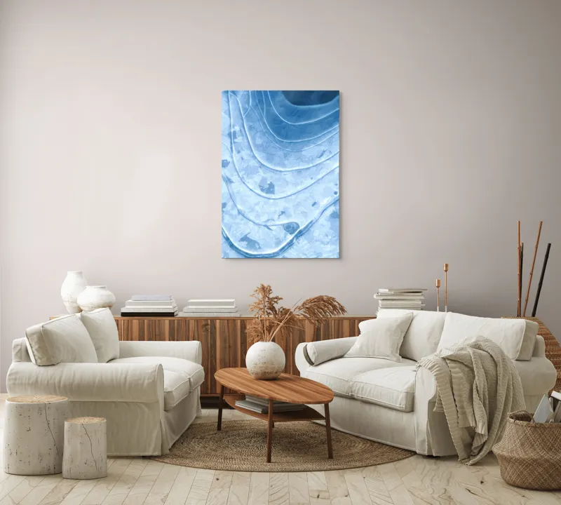 Tablou Canvas, "Straturi translucide de gheață albastră", Straturi, Texturi, Albastru, Gheață, Organic, Linii, Abstracție, Frig, Strălucire, Unde, 70 x 100 cm – poza 4