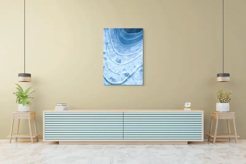 Tablou Canvas, "Straturi translucide de gheață albastră", Straturi, Texturi, Albastru, Gheață, Organic, Linii, Abstracție, Frig, Strălucire, Unde, 70 x 100 cm – poza 5